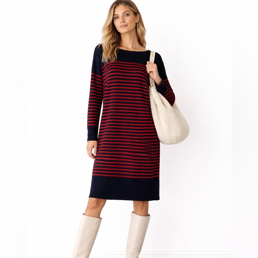 Mads Nørgaard Copenhagen Scandi Red & Navy Stripe Long Sleeve Sweater Dress~S